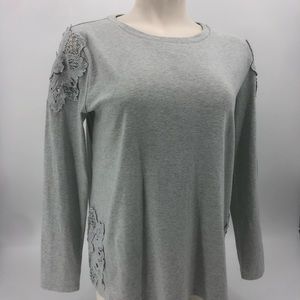 Easel Boxy Loose Floral Cutout Grey Top L